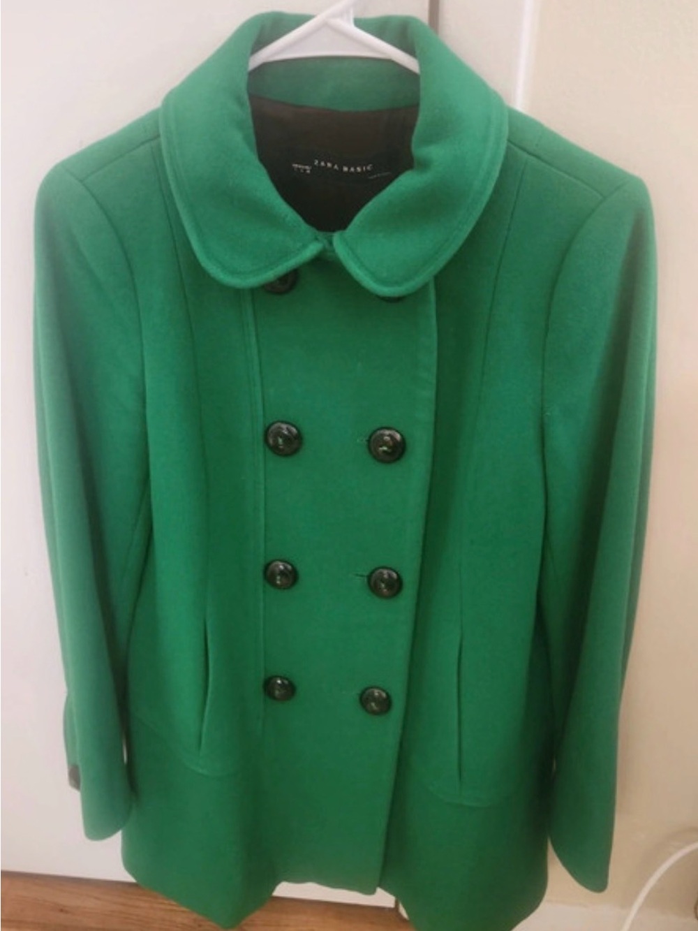 Zara green double breasted wool blend coat S